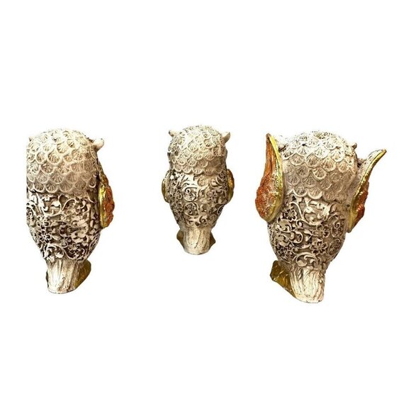 Decorative Owl Figurines Set - Orange and Gold - Picture 3 of 10